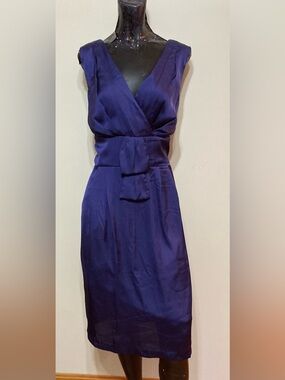 Sleeveless Deep Purple Faux Wrap Midi Dress. Item# TSd22